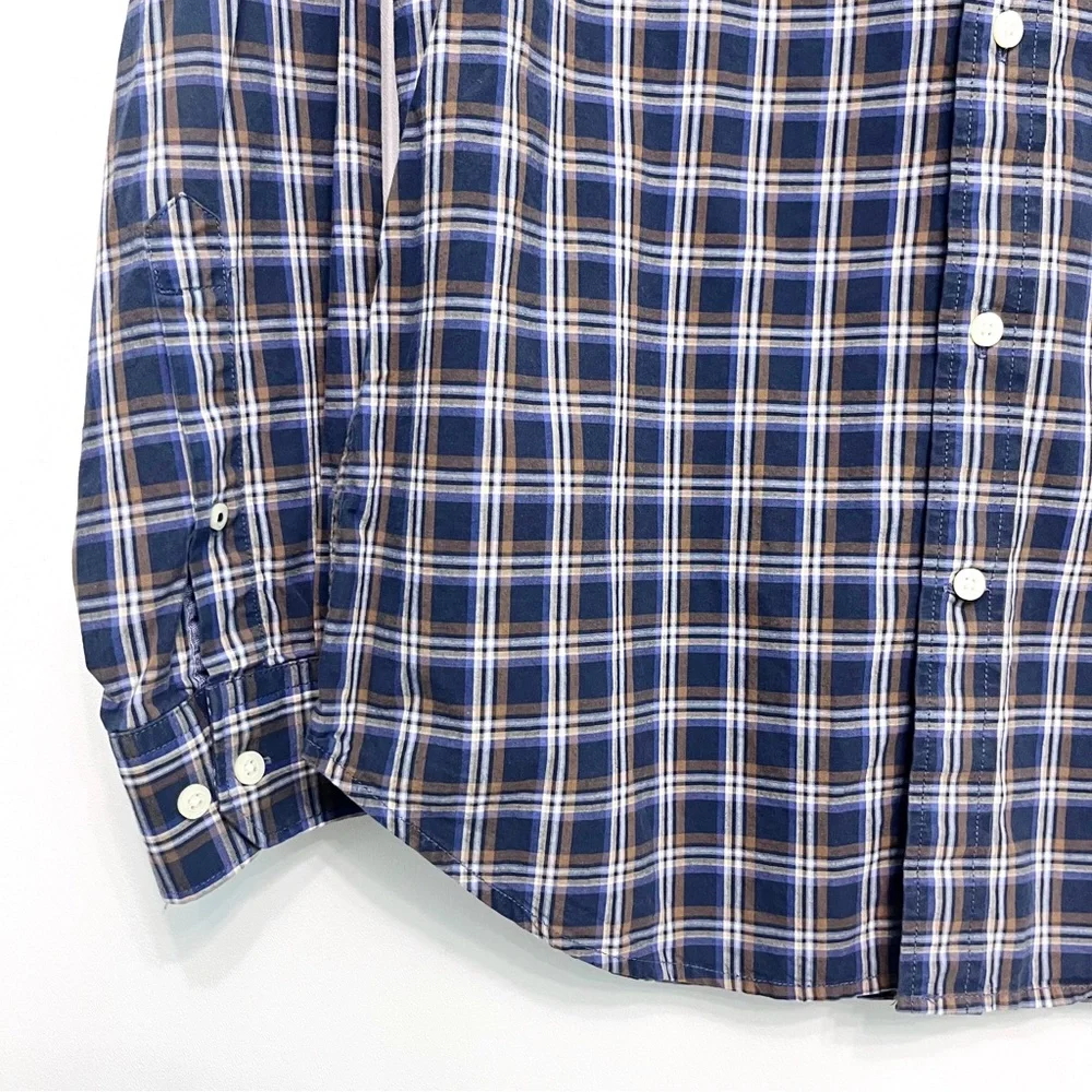 banana republic | soft wash button down shirt navy brown plaid m